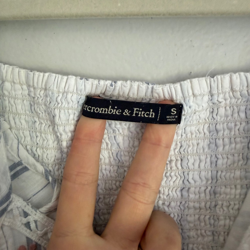 Y2K Abercrombie & Fitch Blue White Striped Embroidered Lace Mini Sun Dress Small - Picture 2 of 7